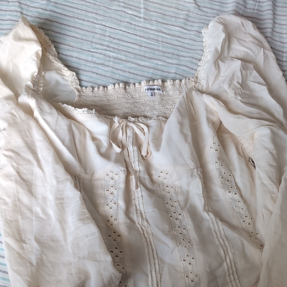Reformation Cream Smocked Top